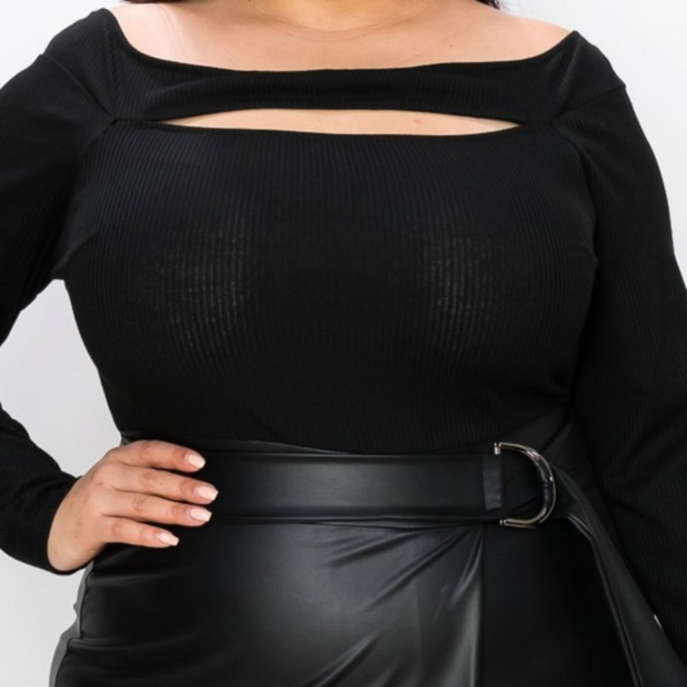 Beautiful and Sexy Rib Top with Faux Leather Dress - Picture 2 of 4
